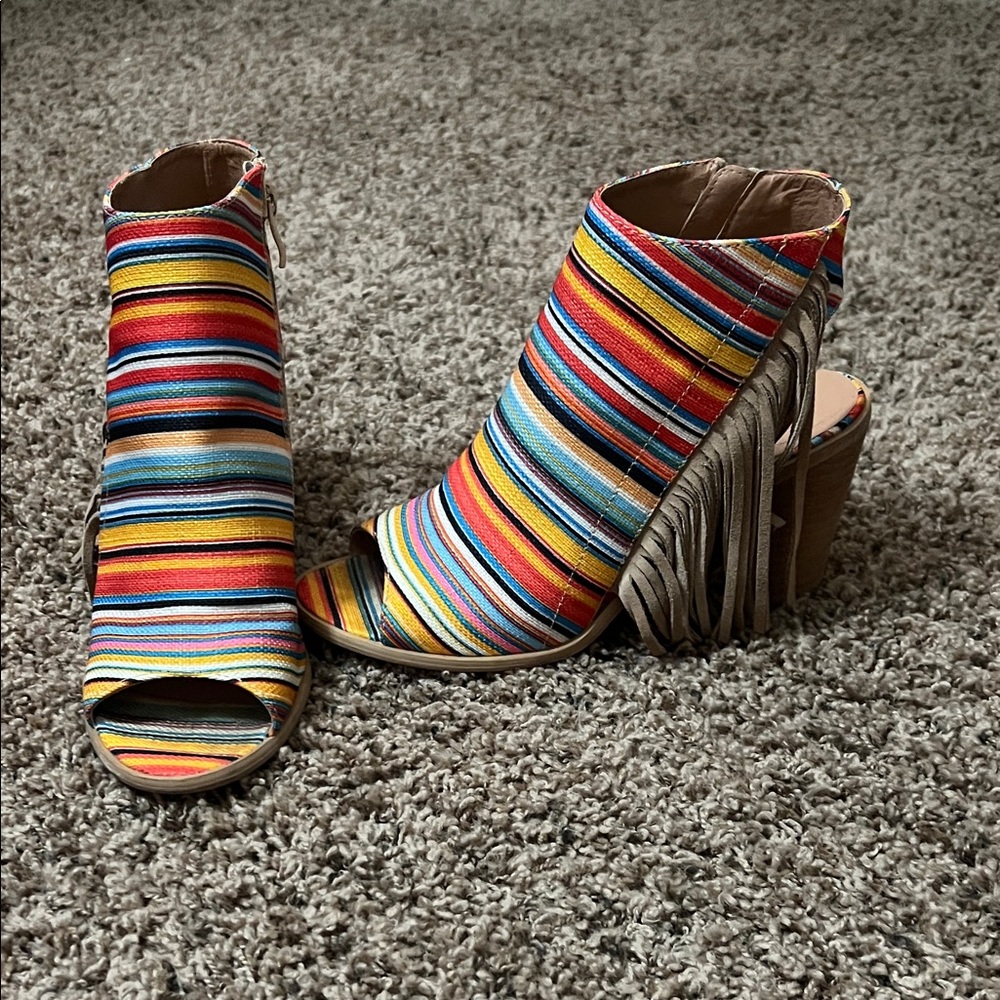 Western Fringe Heels with Stripes